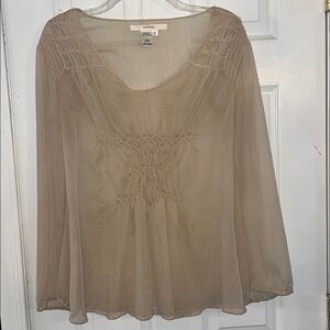 Studio M  Vintage Tan sheer  Boho Blouse  size S